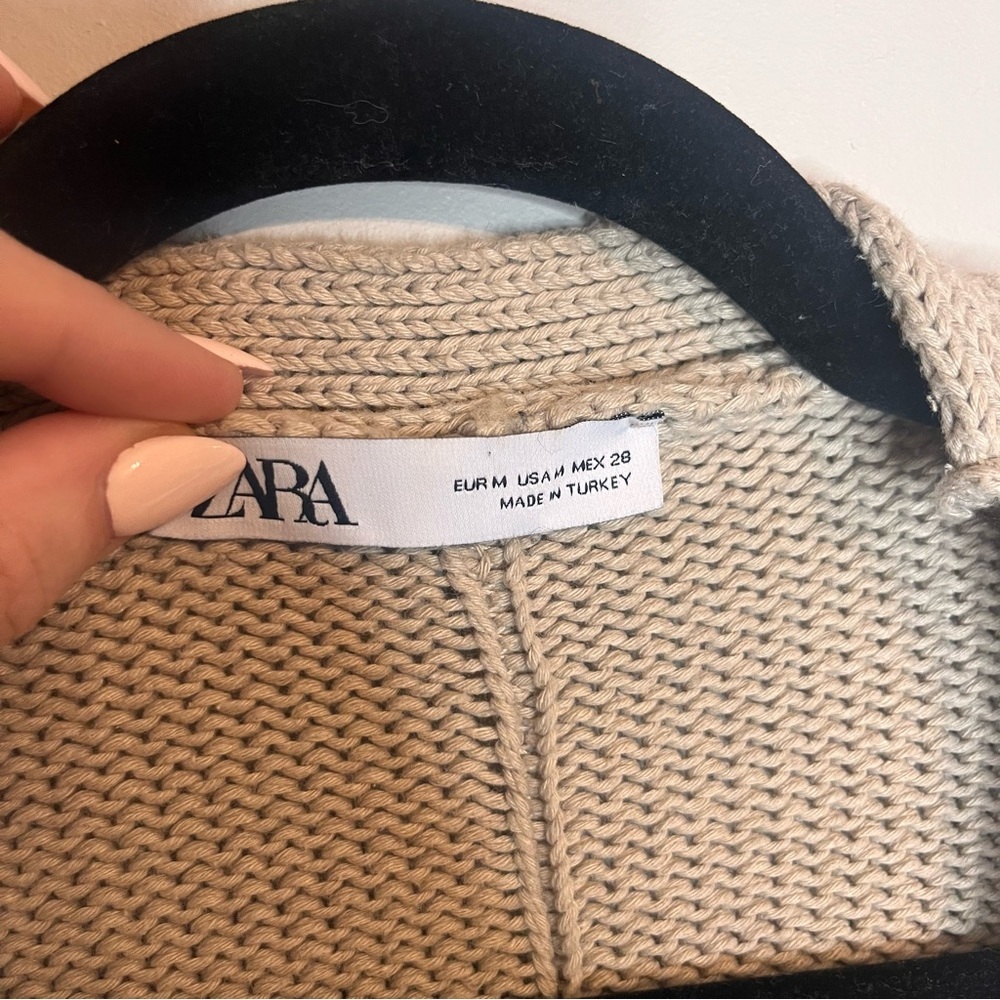 Zara Beige Knit Oversized Chunky Cardigan Medium - Picture 7 of 8